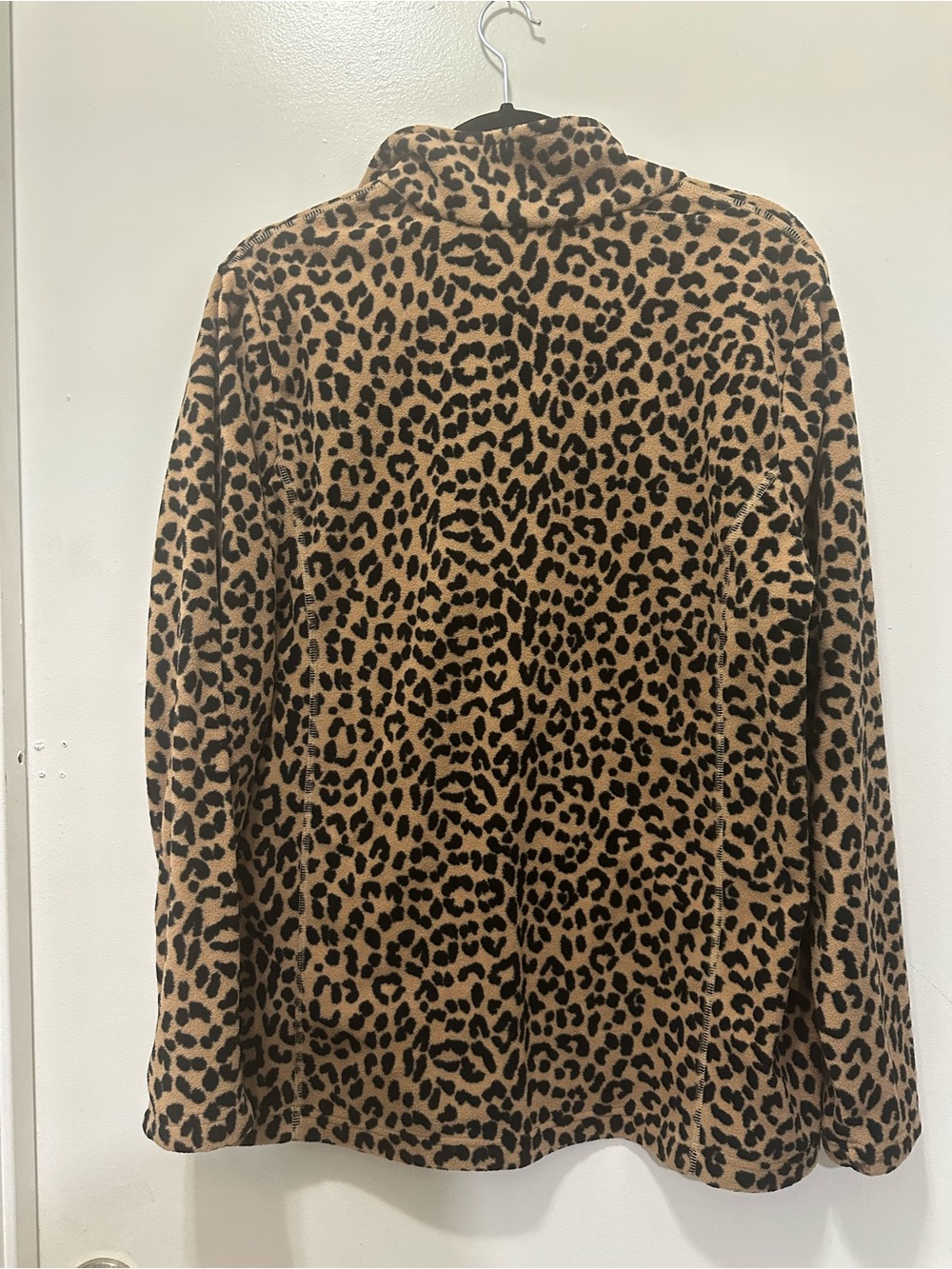 Lands' End Leopard-Print Quarter Zip Fleece - Tan & Black Sz L - Picture 7 of 7